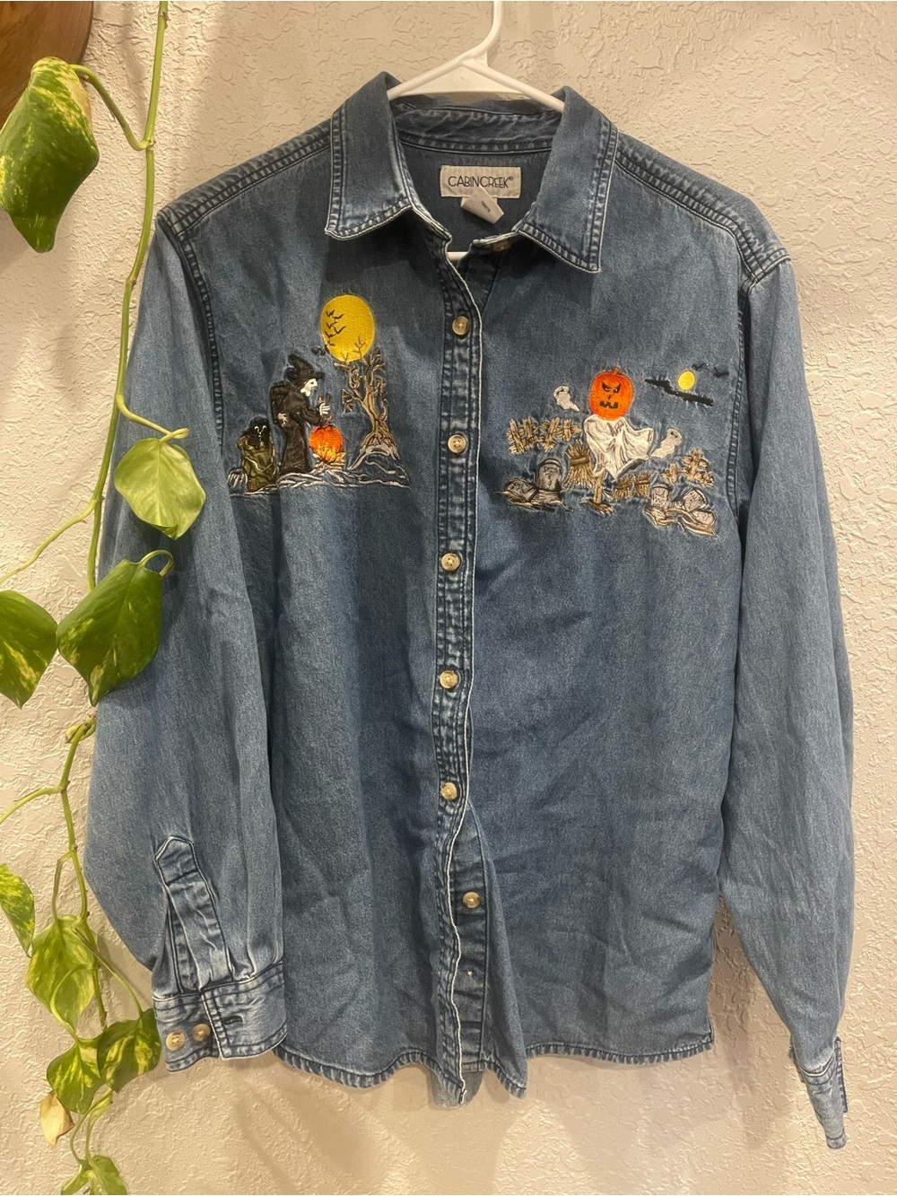 Denim Shirt with Halloween Embroidery